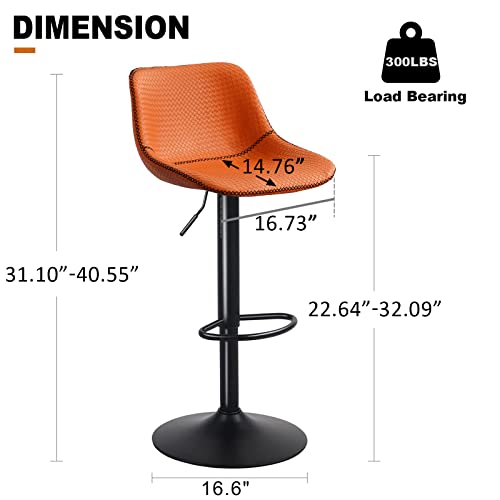 Younuoke Bar Stools Set Of 2 Modern Faux Leather Swivel Counter Height Barstools With Back Adjustable Tall Bar Stool Chairs For Kitchen Islands (Orange) #TOP1