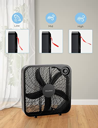 Pelonis 3-Speed Box Fan For Full-Force Circulation With Air Conditioner, Upgrade Floor Fan, Black #TOP1