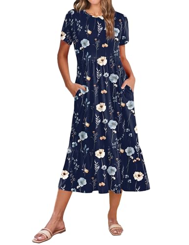 Image of Zeagoo Women Summer Midi A Line Dress Short Sleeve Casual Flowy Tiered Beach Long Sundress with Pockets 2026 Vacation Travel