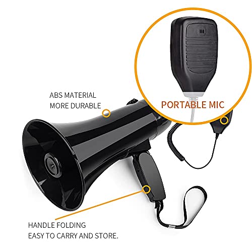 Mymealivos 35 Watt Power Portable Megaphone Speaker Pa Bullhorn With Detachable Handheld Microphone, Built-In Siren, Usb Flash Drive & 240S Recording (Black) #TOP2