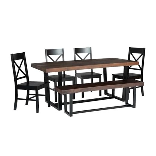 Walker Edison Barnes 6-Piece Rustic Metal and Wood Dining Table with X-Back Chairs, Set of 6, Mahogany/Black