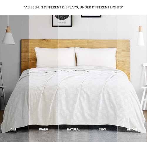 Utopia Bedding White 100% Cotton Blanket [King Size - 90x108 Inch] 350GSM Lightweight, Soft and Breathable Thermal Blanket for All Seasons