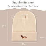 Geyoga Warme Weiche Wintermütze Winter Beanie Mütze Strickmütze mit Stickerei Kalte Mütze mit Hundestickerei Geschenk Strickmütze für Hundebesitzer(Beige,Einfacher Dackel)