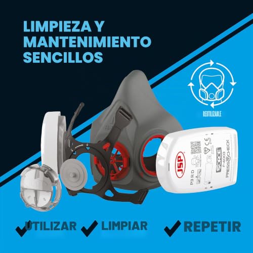 Miniatura 5 de Jsp Mascarilla Completa Force 8 Tpe Con Filtros Antipolvo De Construcción Press To Check P3 Ya Incorporados Bht0a3-0l5-N00