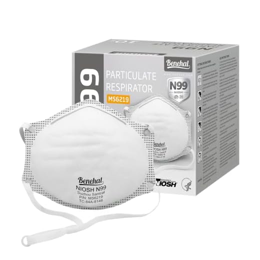 benehal NIOSH Approved N99 Face Mask 10-Pack White N99 Respirator for Dust, Pollution & Allergies Breathable 3-Layer Filter Efficiency ≥99% Adjustable Ear Loops, Comfortable for Men Women