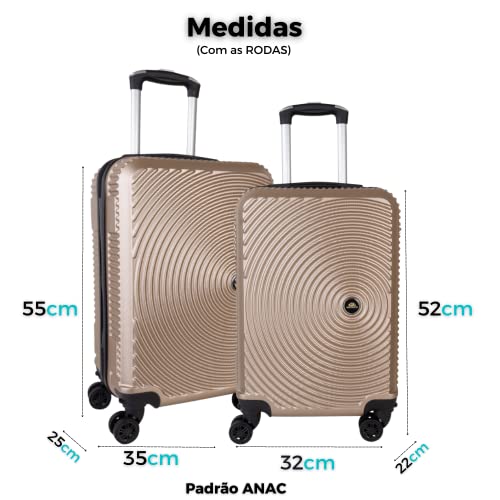 Kit Conjunto de 2 Malas De Viagem Para Bordo Fibra C/rodinha 360°