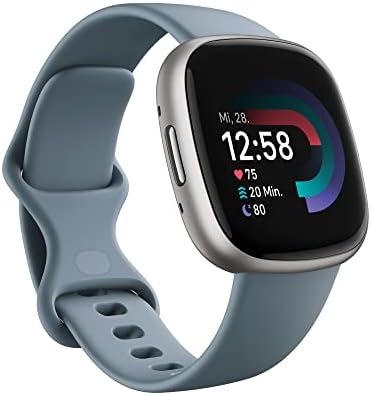 Fitbit Google Versa 4 Smartwatch Fitness Tracker enthält eine 3 monatige Google Health Premium Mitgliedschaft, 6 Tage Akkulaufzeit – Kompatibel mit Android/iOS, Wasserfallblau/Alum