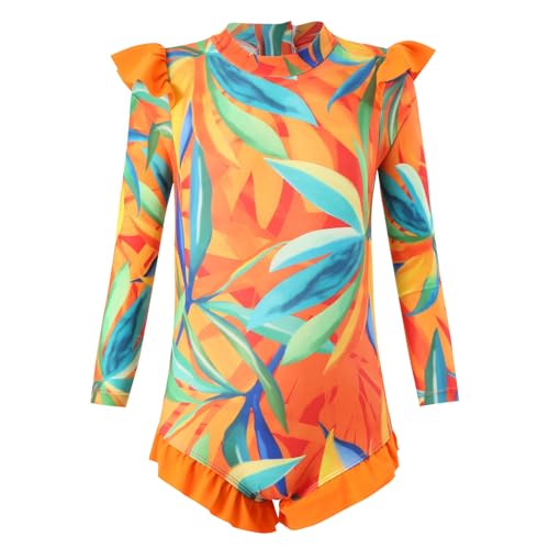 Traje de baño de una pieza para niño, niña, estilo deportivo, bikini traje de baño, protección solar púdica para cualquier niño pequeño y joven, naranja, 6-7 Años