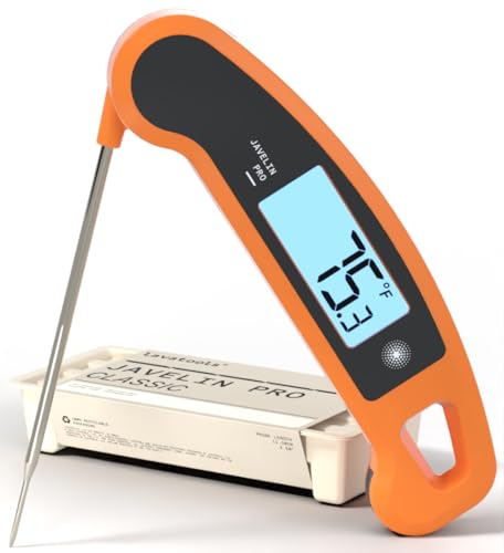 Image of Lavatools Javelin PRO Classic Ultra-Fast 2-Second Professional Digital Instant Read Meat Thermometer for Grill and Cooking, Auto-Rotating Backlit Display, IP65 Water Resistant NSF Certified-Tangerine