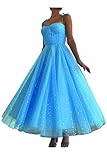 Xijun Sweetheart Neckline Stars Tulle Prom Dresses Tea-Length Juniors Baby-Blue Corset Short Formal...