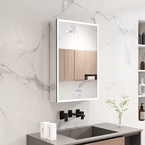Cietö Lighted Medicine Cabinets With Mirrors, Led Bathroom Cabinet, Recessed Or Surface Mount, 3 Color Lights, Dimmable, Frameless Mirrors, Defogger (20" Right Door Hinge) #TOP3