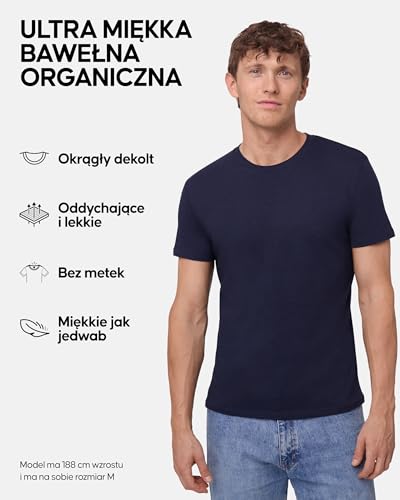 DANISH ENDURANCE Koszulki męskie, T-shirt z Bawełny Organicznej dla Mężczyzn, Wielopak, z Okrągłym Dekoltem lub Dekoltem V, Krótki Rękaw, Miękka Mieszanka Premium, 2-Pak Ciemny Granatowy L