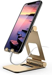 ProCase Foldable Swivel Phone Stand, Adjustable Portable Desktop Phone Holder Dock Cradle for iPhone iPad, Galaxy Android Smartphone Tablets -Gold