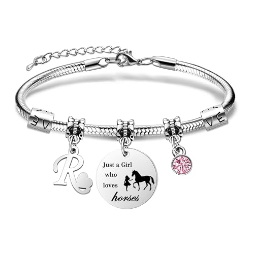 COEROW Initial Letters Horse Bracelets Just A Girls Who Loves Horse Horse Bracelet for Women Girls (R)