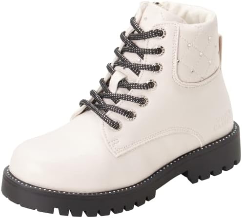 Vince Camuto Girls' Biker Boots - Quilted Chunky Combat Moto Biker Work Boots (Little Girl/Big Girl), Size 3, Ivory