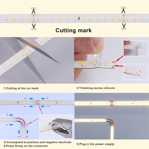 Image of BENLUN 48V Outdoor LED Strip Lights Waterproof, 65.6ft 150W 4000K Natural White Dimmable LED Tape Light Cuttable with Power Supply for Bedroom Ceiling Garden Living Room Commercial House