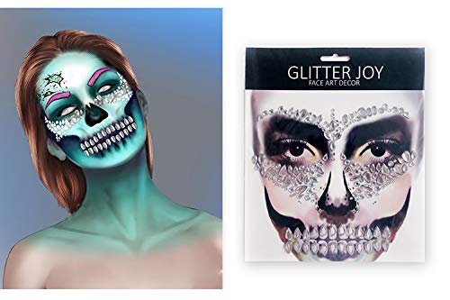 Sugar Skull Face Jewels,Day Of The Dead Face Jewels, Rhinestone Skeleton Gem Face Decal, Shrine Skeleton Face Gems For Halloween Face Decals,6-Pack #TOP4