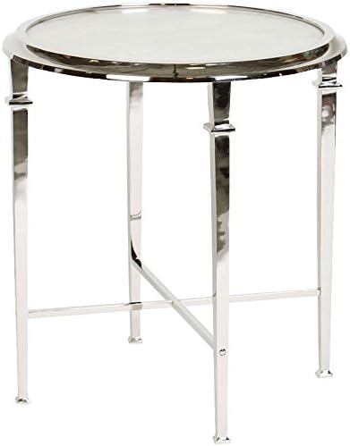 Knox and Harrison Four-Legged Accent Table with Inset White Granite in Polished Nickel Finish, Aluminum