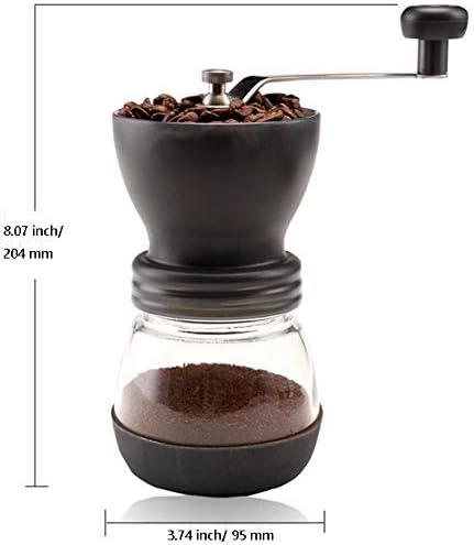 XIBLISS Manual Coffee Mill Grinder with Ceramic Burrs, with Stainless Steel Handle and Silicon Cove,Coffee container capacity:12 oz（350 ml）, Black