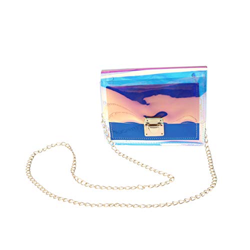 VALICLUD Womens Holographic Clear Chain Crossbody Bag Mini Tote Shoulder Purse Messenger Handbag with Snap Closure