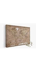 Design wereldkaart Canvas Prikbord in donkergrijs | Gepersonaliseerd – Breuers Weltkarten
