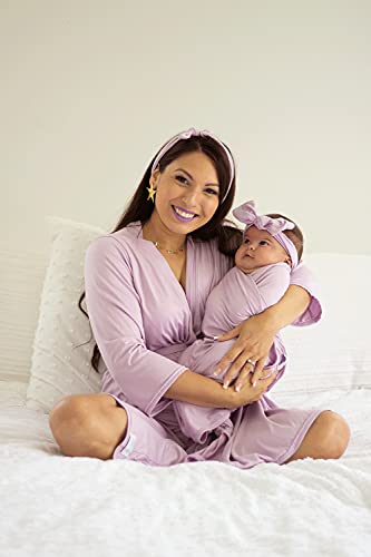 Mommy o' Clock Mommy Robe for Maternity and Baby Swaddle Blanket, Milk Silk Matching Delivery Robe and Swaddling Wrap for Mom and Baby (Solid Lilac, S/M (0-12))