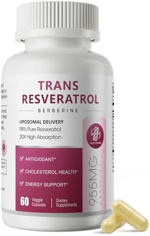 iMATCHME Resveratrol Supplement, 98% Pure Trans Resveratrol 600mg with Liposomal Delivery - Supports Antioxidant, Cholesterol Health, Heart Health, Energy - Vegan, 60 Capsules