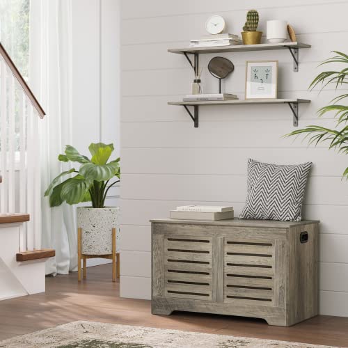 Dinzi Lvj Storage Chest, Wooden Toy Box Organizer With 2 Safety Hinges, Flip-Top Entryway Shoe Bench, Good Ventilation, Retro Storage Bench For Living Room, Bedroom, Easy Assembly, Grey Wash #TOP7