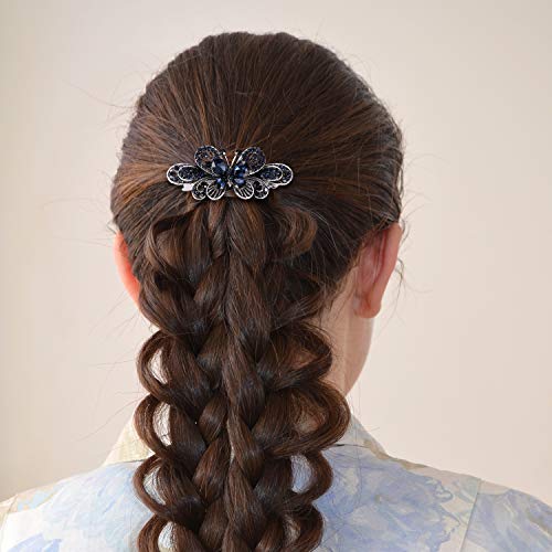 9 Pieces Crystal Rhinestones Hair Barrettes Flower Butterfly French Clip Vintage Metal Hair Clips Retro Hair Pins For Women Girls Bridal Wedding (Style Set 1) #TOP3