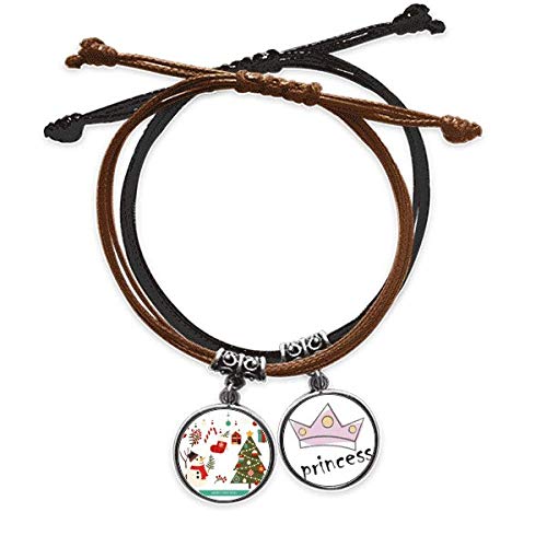 Cadena de mano cuero legítimo estilo pulsera princesa con diseño Feliz Navidad