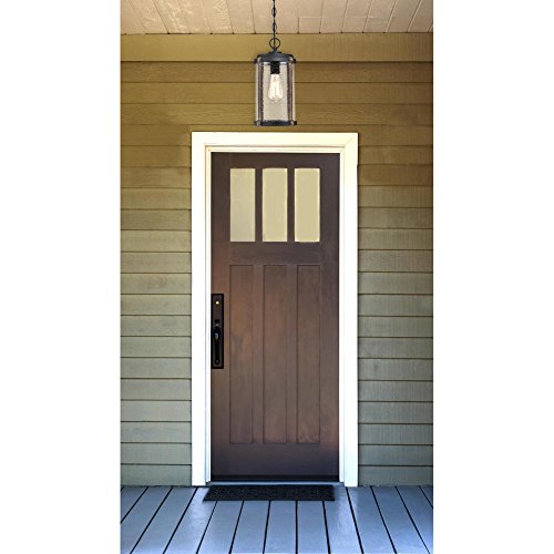 Westinghouse Lighting 6358900 Armin One-Light, Textured Black Finish With Barnwood Accents And Clear Seeded Glass Outdoor Pendant, #TOP5