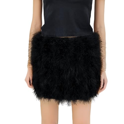 LVCOMEFF Women Feather Skirt Hot Short Dress Mini Elastic Skirt Furry Fluffy Clubwear Holiday