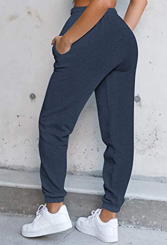 Selowin Women Yoga Workout Set 2Pcs Outfits Square Neck Sleeveless Top Drawstring Sweatpants Gym Sport Sets Navy Blue M #TOP5
