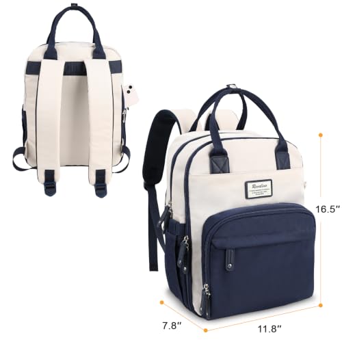 Image of RUVALINO Diaper Bag Backpack-Multifunction Baby Travel Bag with Changing pad, Insulated Bottle Holders & Pacifier Case, Large Capacity, Waterproof, Cream & Blue