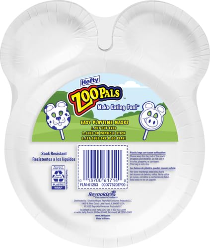 Image of Hefty Zoo Pals Party Edition Paper Plates for Kids, Assorted Animal Designs, 7.75 Inches with Two Dipping Compartments, Multi-Color, 20 Count (Pack of 10)