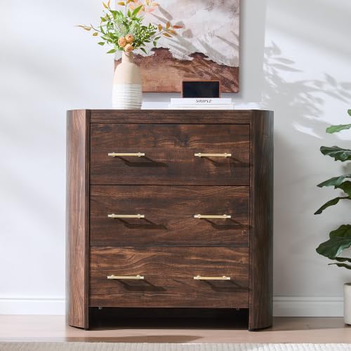 Curved Walnut 3-Drawer Nightstand / Side Chest