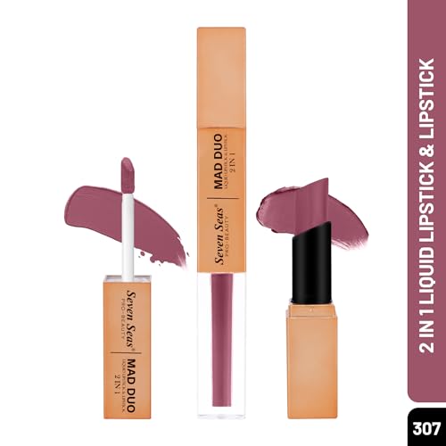Image of Seven Seas 2in1 Non-Transfer | Smooth Texture | Hydrating | Long Lasting | Water-Proof | Full-Coverage Mad Duo Liquid Lipstick & Lipstick (Castro1, 4ml,3g)
