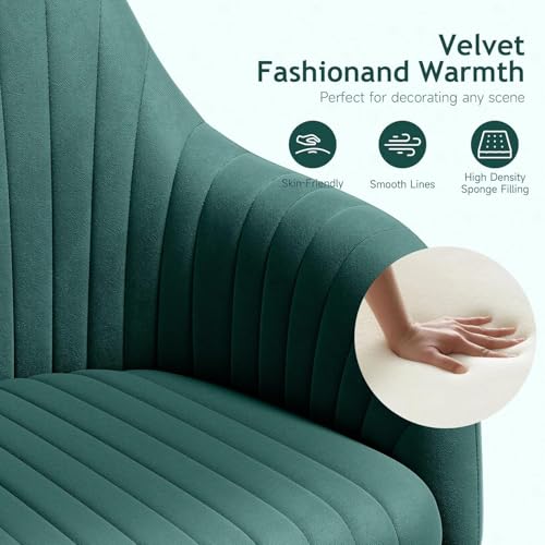 Image of Velvet Desk Chair for Home Office, Adjustable Swivel Task Chair Modern Computer Vanity Chairs with Arm Rest for Bedroom Living Room Make-up Room (Green)