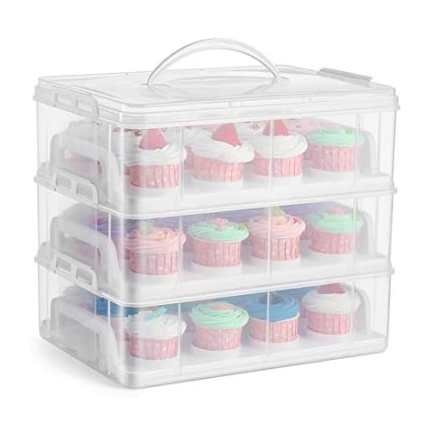 ZOAJU Plastic Cupcake Carrier, 3 tier Stackable Layer Insert Cupcake Holder for 36 Cupcakes or 3 Large Rectangular Cakes for Cookie, Muffin or Cake Cover