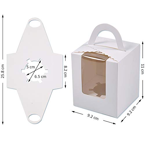 Goalfly 24 Pieces Single Cupcake Boxes, Cake Boxes with Window, Cupcake Carrier with Inserts, Individual White Bakery Boxes with Handle, for Bridal Showers, Weddings, Birthday Parties