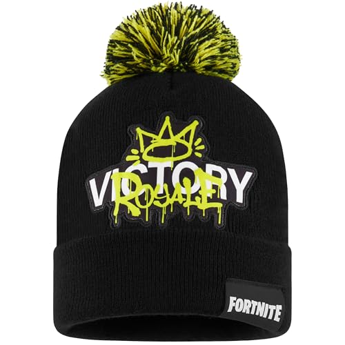 Fortnite Gorro Invierno Niño y Adolescente, Gorros Punto, Accesorios de Invierno para Viajar, Escuela, Regalos para Niños (6-14 Años, Negro/Amarillo)
