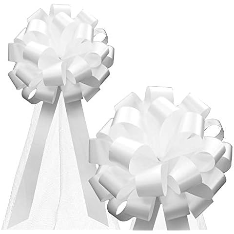 White Wedding Pull Bows with Tulle Tails - 8" Wide, Set of 6, Pew Bows, Reception, Valentine's Day, Birthday, Mother's Day, Anniversary, Event Decoration, Christmas Cover