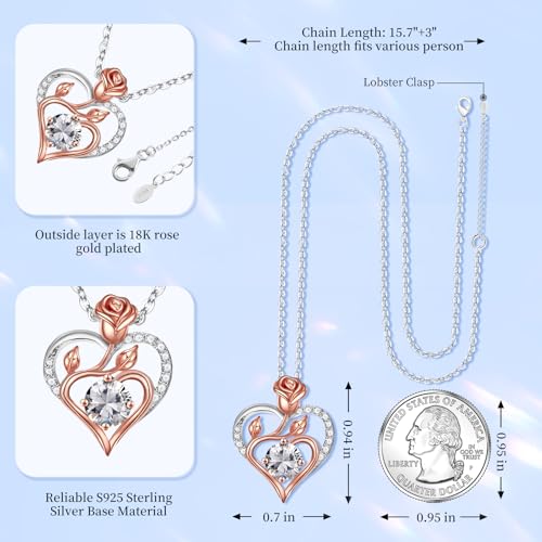 Sterling Silver Moissanite Heart Necklace with Rose Gold, Mother's Birthday Valentine's Day Gift, Girlfriend Daughter Anniversary Jewelry for Women gold jewelry for women2