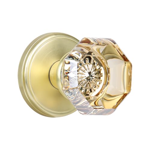 CLCTK Champagne Crystal Door Knobs Interior, Gold Satin Brass Passage Glass Door Knobs Octagon Round for Hall Closet by CLCTK - Used condition - US$30.28