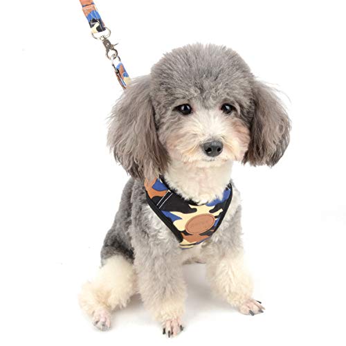 Smalllee_Lucky_Store Small Dog Cat Mesh Harness And Lead No Escape Adjustable Padded Military Camo Blue, S (Chest:9.5"-13.5",Weight 2-6.5Lbs) #TOP4