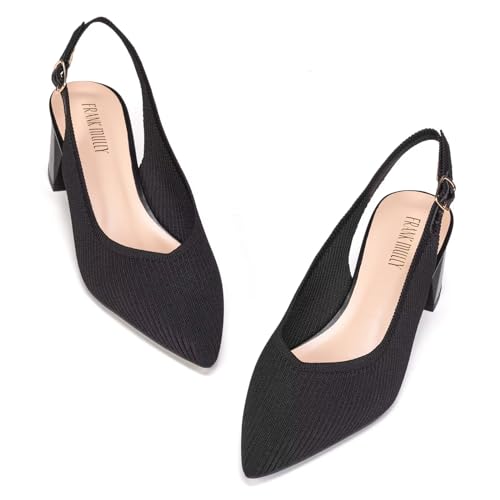 Frank Mully Women's Slingback Heels Pointed Toe Work Pumps Comfortable Chunky Pumps Closed Toe Stylish Dressy Shoes Knitted by Frank Mully - Image 6