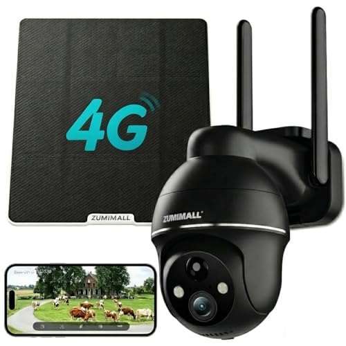 ZUMIMALL 4G LTE Cellular Security Cameras Wireless Outdoor 2K No WiFi Cameras for Home Security with 360 View Color Night Vision 2-Way Talk AI Detection Built in SIM Card Black