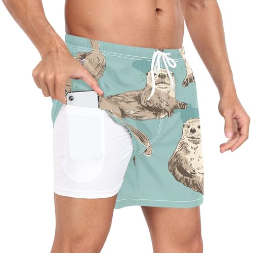 Sea Otter Pattern Men's Swim Trunks with Liner Quick Dry Beach Shorts Swimwear Bathing Suit S-XXL4