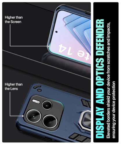 Image of WOW IMAGINE Shock Proof Back Case Mobile Cover for Redmi Note 14 5G | Back Cover Case (Tough Armor | Hybrid PC + TPU | Ring Holder & in-Built Kickstand | Blue)
