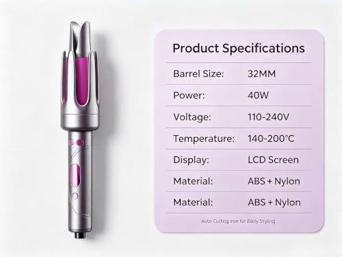 Auto Rotating Curling Iron32MMLarge BarrelNegativeIonCeramicHair CurlerAnti-Scald Design4 TemperatureSettingsFast HeatUpCurling Wand for Long Lasting Loose Curls, Dual Voltage Travel Hair Styling Tool - Image 9